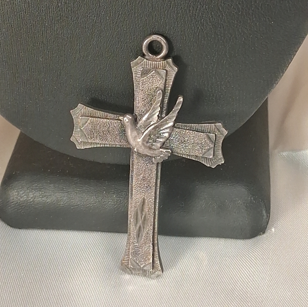 SOLD! P1.Vintage Peace Dove Crucifix Cross 925 Sterling Silver, Stamped 1OfAKind